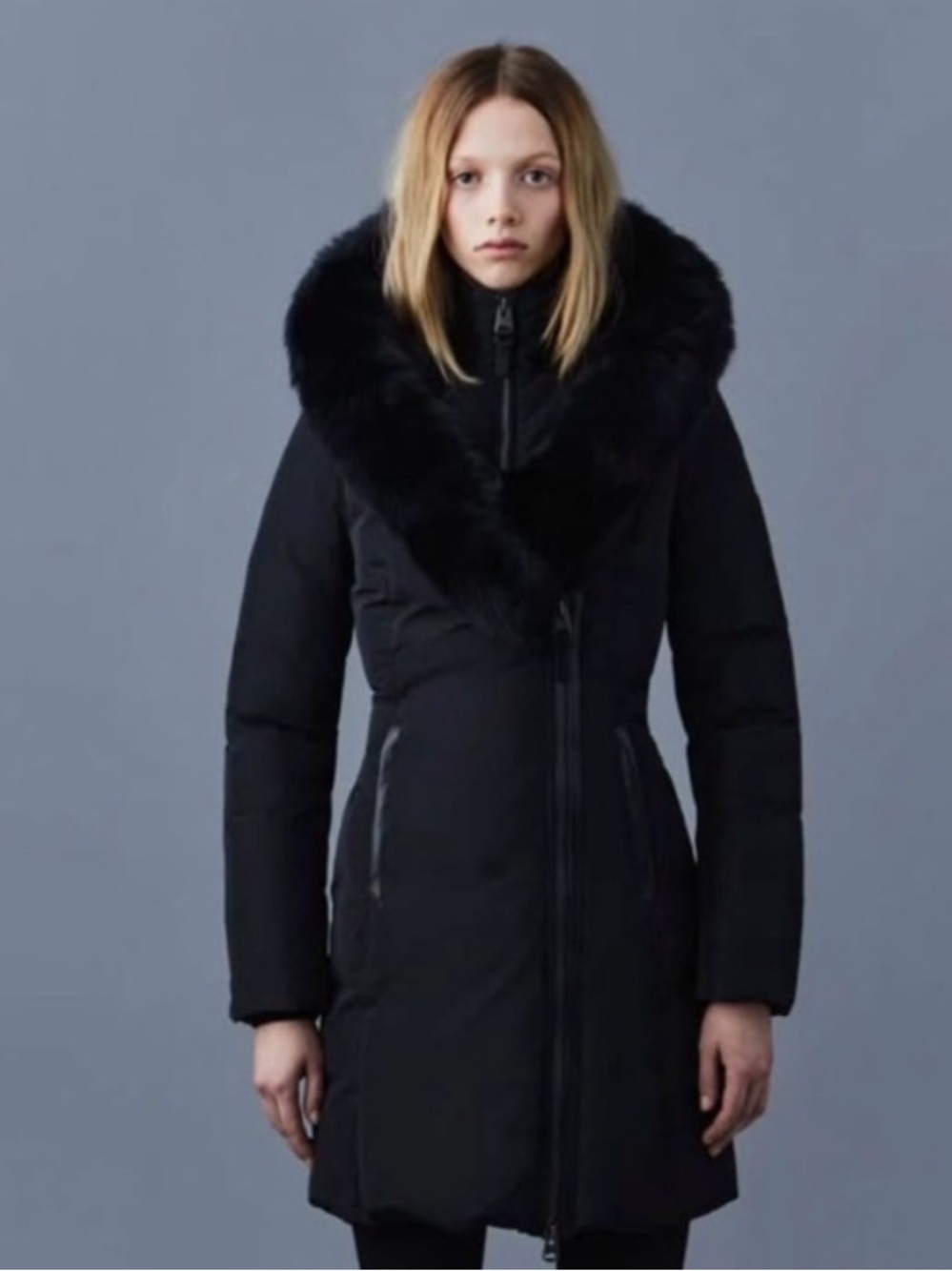 Rudsak Monkland down winter coat coat with racoon fur hood - Black - Size large
